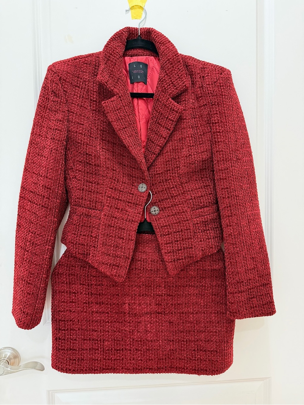Classic Red Tweed Jacket & Skirt Set - Elegant Women's Two-Piece